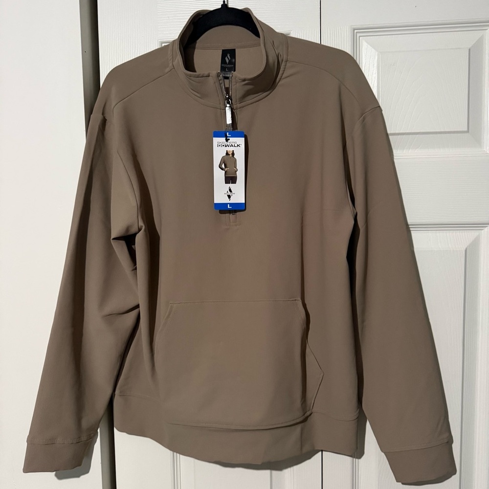 Skechers Stretch Ribbed Quarter Zip Pullover with Kangaroo Pocket, Women’s Sz L